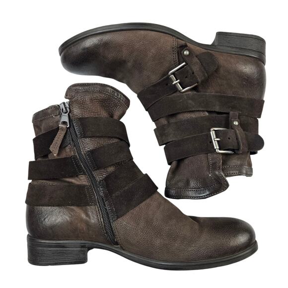 Miz Mooz Leather Buckle Shane Boots Mocha Brown Size 41 10 US Moto Bikercore - Picture 1 of 10